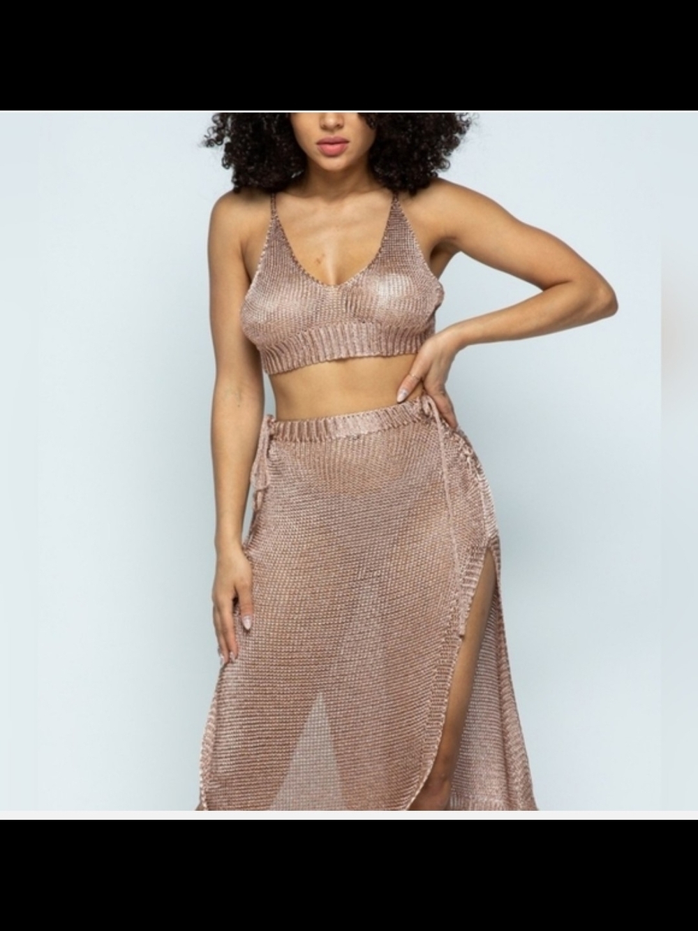 Bundle These 2 Summer Sets- Metallic Rose Knit And Blk and White Knit